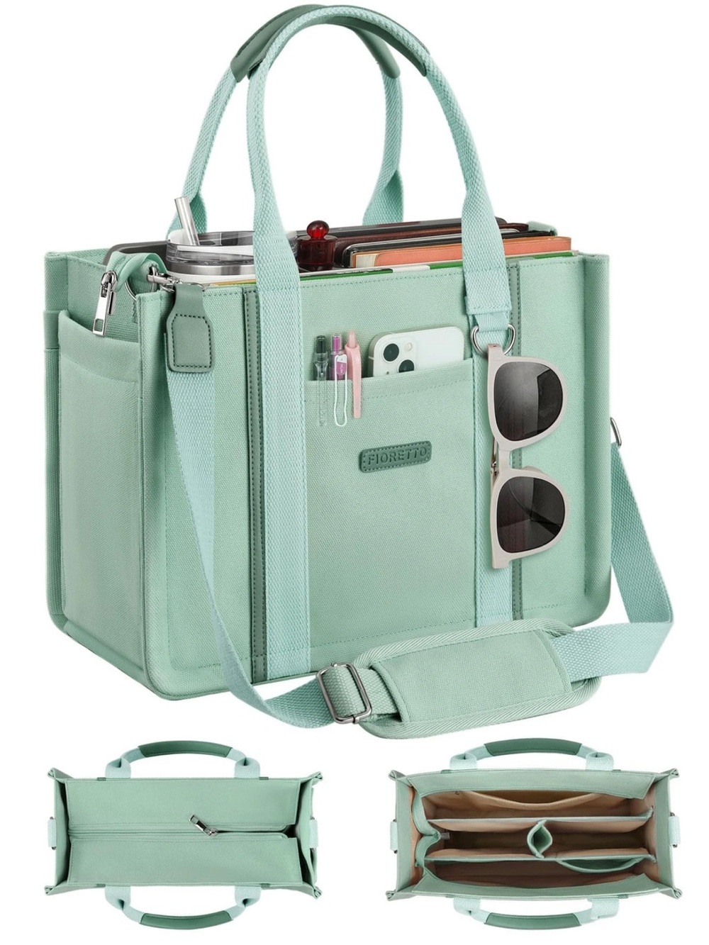 Mint Green Structured Organizer Tote for Women